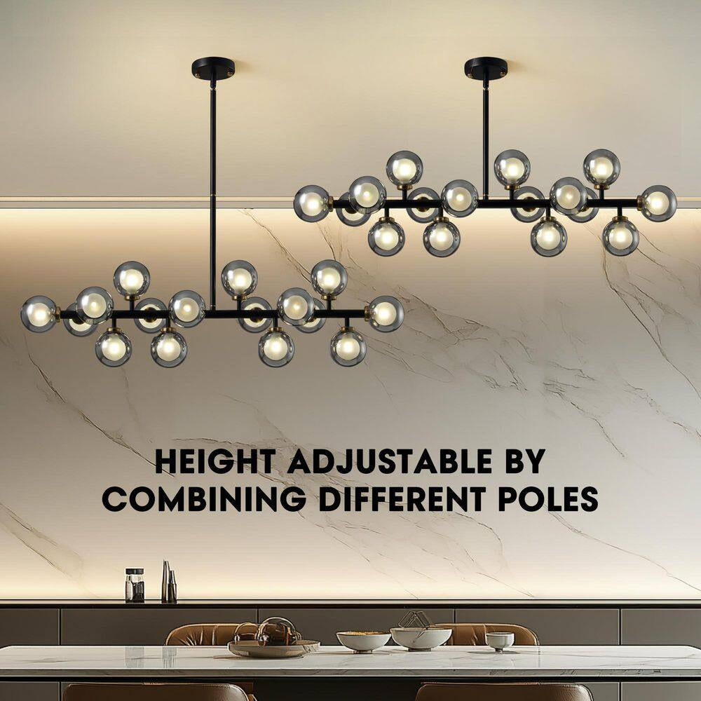 40 In. 16-Light Modern Black Dimmable Bubble Glass Sputnik Glass Globe Chandelier for Dining Room and Living Room