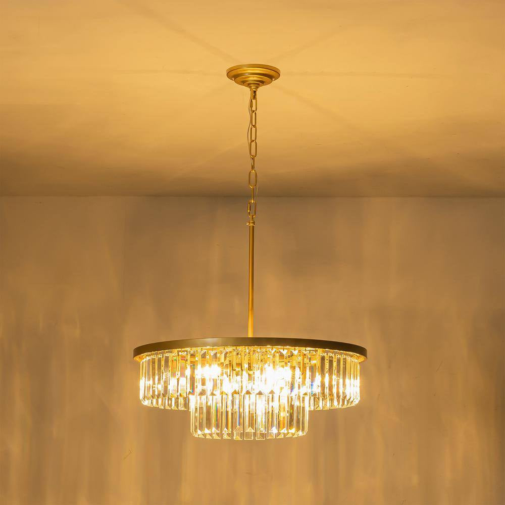 6-Light Gold Modern/Contemporary 2-Tier Drum Crystal Chandelier
