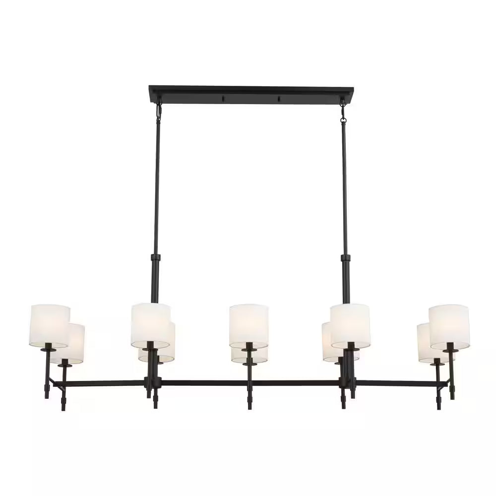 Ali 56.5 In. 10-Light Black Traditional Shaded Linear Chandelier for Dining Room