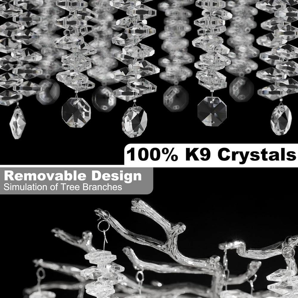 118 In. H, 28-Lights Silver Luxury Crystal Chandelier, Tree Branches Chandelier for Entryway High Ceiling Chandelier