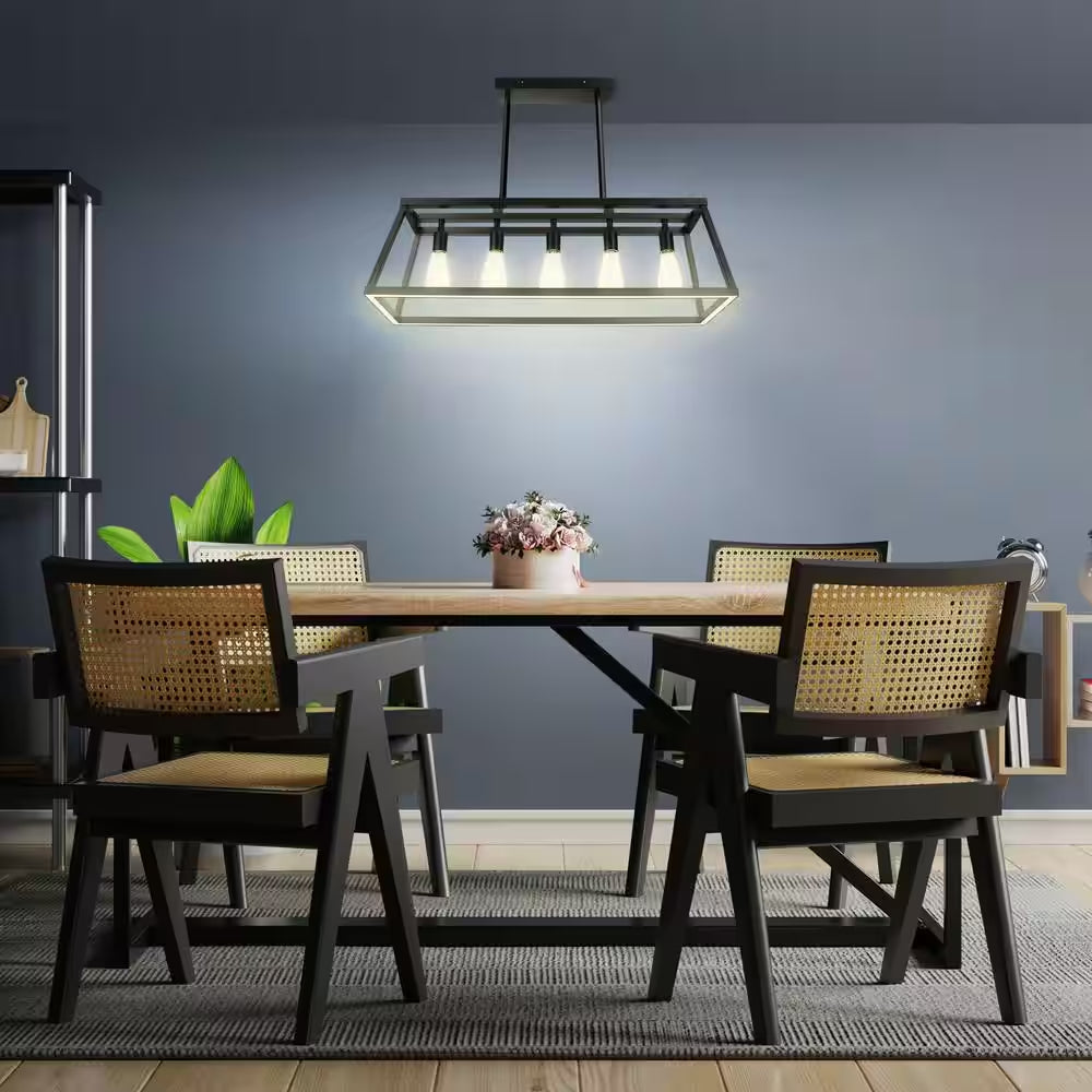 Katalyst 60-Watt 5-Light Matte Black Modern Adjustable CCT and 3-Light Modes Integrated LED Chandelier Light