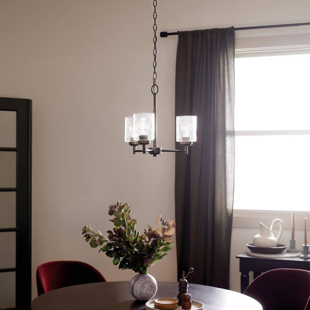 Winslow 18 In. 3-Light Black Contemporary Shaded Cylinder Mini Chandelier for Dining Room