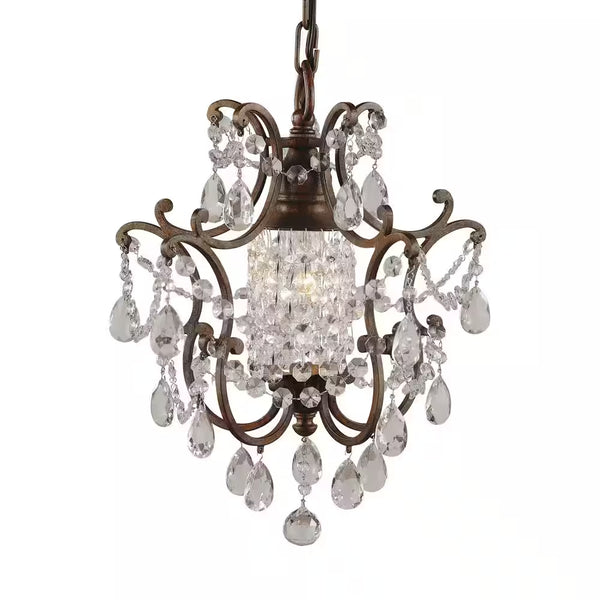 Maison De Ville 1-Light British Bronze French Country Classic Mini Crystal Candlestick Chandelier with Bead Accents