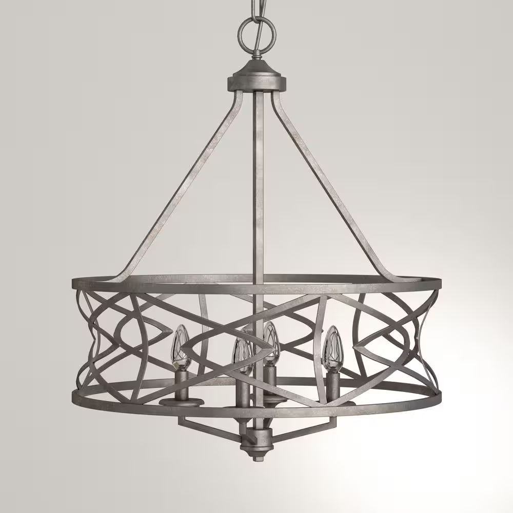 4-Light Vintage Antique Silver Chandelier