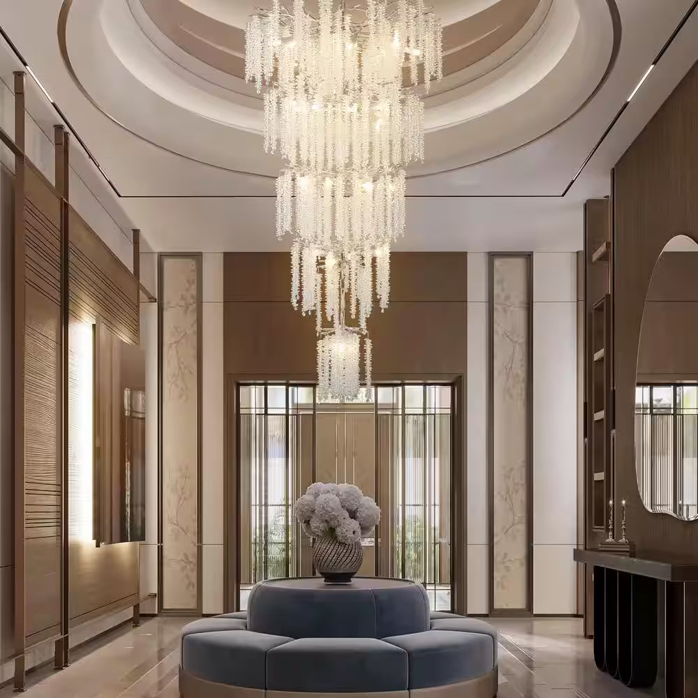118 In. H, 28-Lights Silver Luxury Crystal Chandelier, Tree Branches Chandelier for Entryway High Ceiling Chandelier