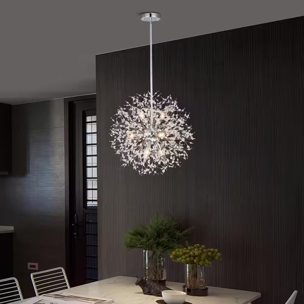 Garofano 9-Light Sputnik Modern Chrome Finish Globe Chandelier for Dining/Living Room, Bedroom, Foyer, Office
