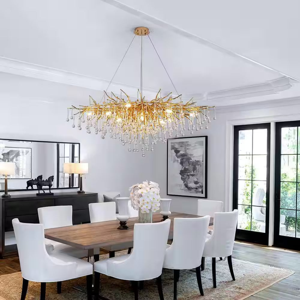 Modern Chandelier 47 In. 13-Lights Gold Luxury Crystal Globe Linear Chandelier for Dining Room, Kitchen Island, Foyer