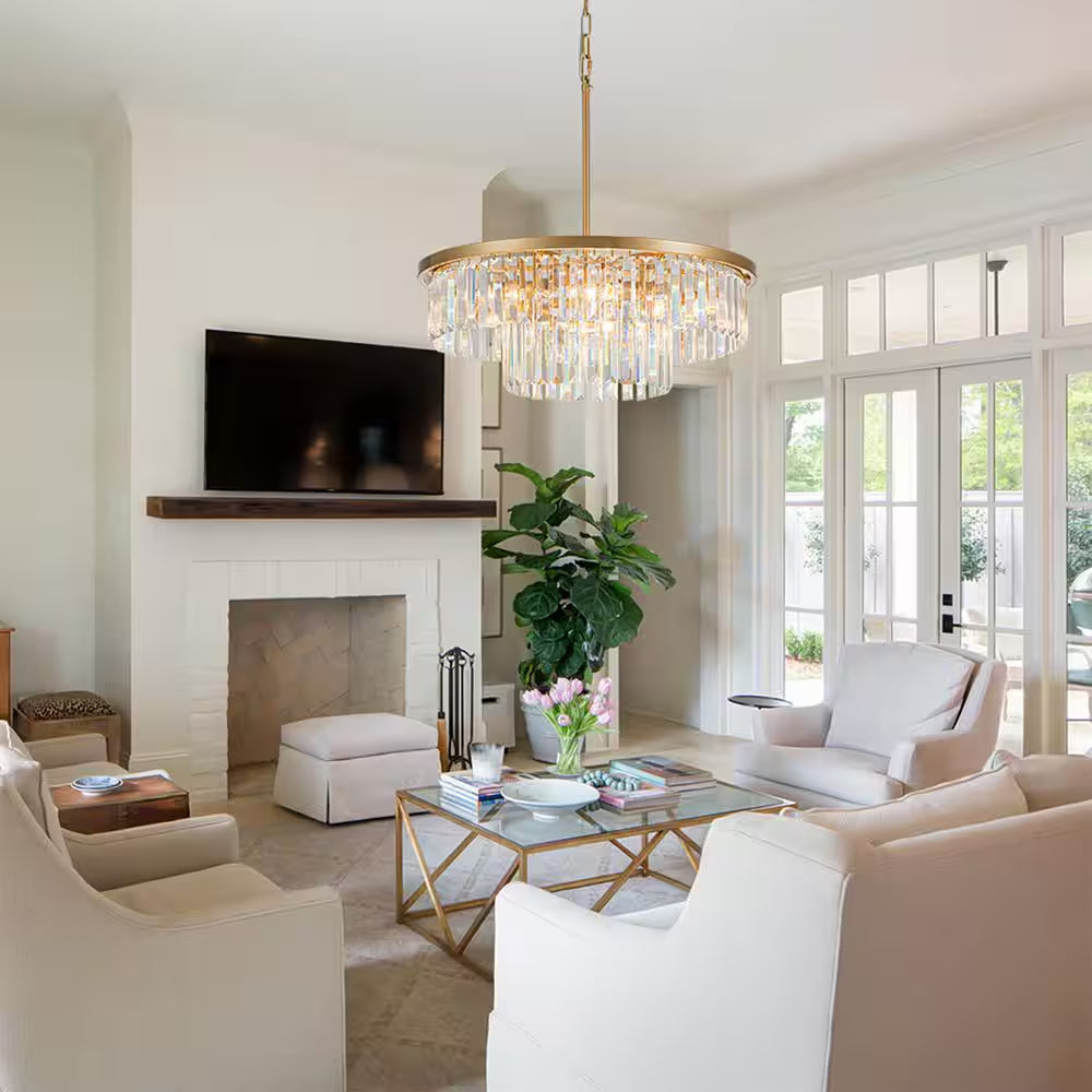6-Light Gold Modern/Contemporary 2-Tier Drum Crystal Chandelier