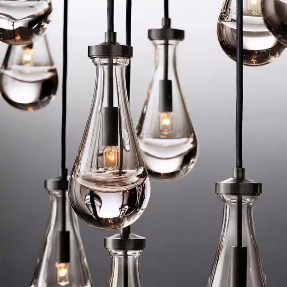 Farmhouse Chandelier 100 In. H 7-Lights Raindrop Black Chandelier for Staircase, Foyer, Living Room, Bulb Included