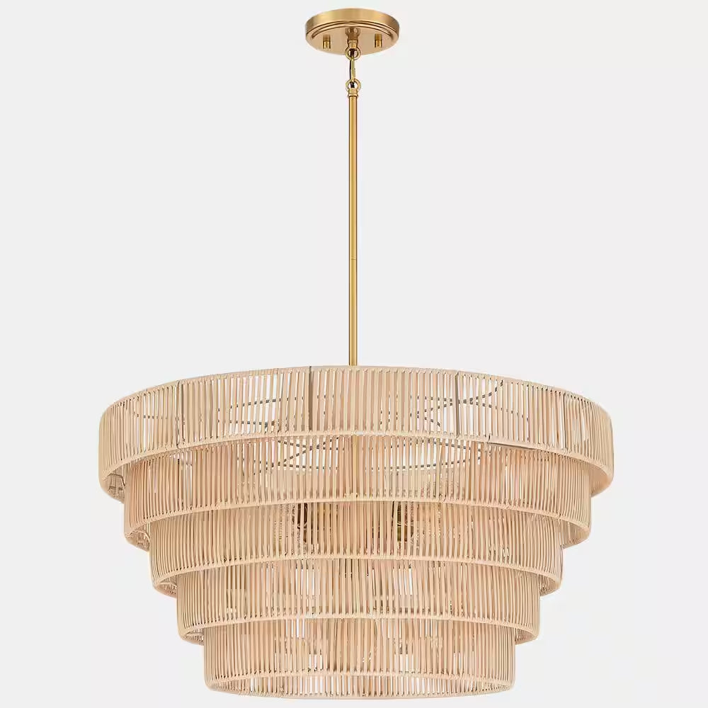 Piersan 26 In. 5-Light Brass Modern Bohemian Chandelier with Tiered Rattan Shade