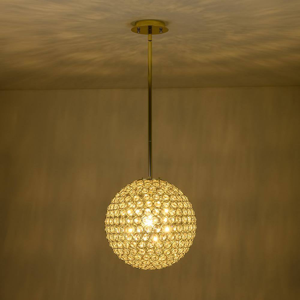 Ramas 1-Light Antique Gold Globe Chandelier with Crystal Accents for Kitchen Island