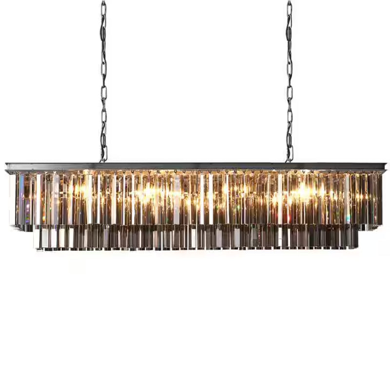47 In. 8-Light Black and Smoke Crystal Chandelier Modern Dining Room Pendant Lighting