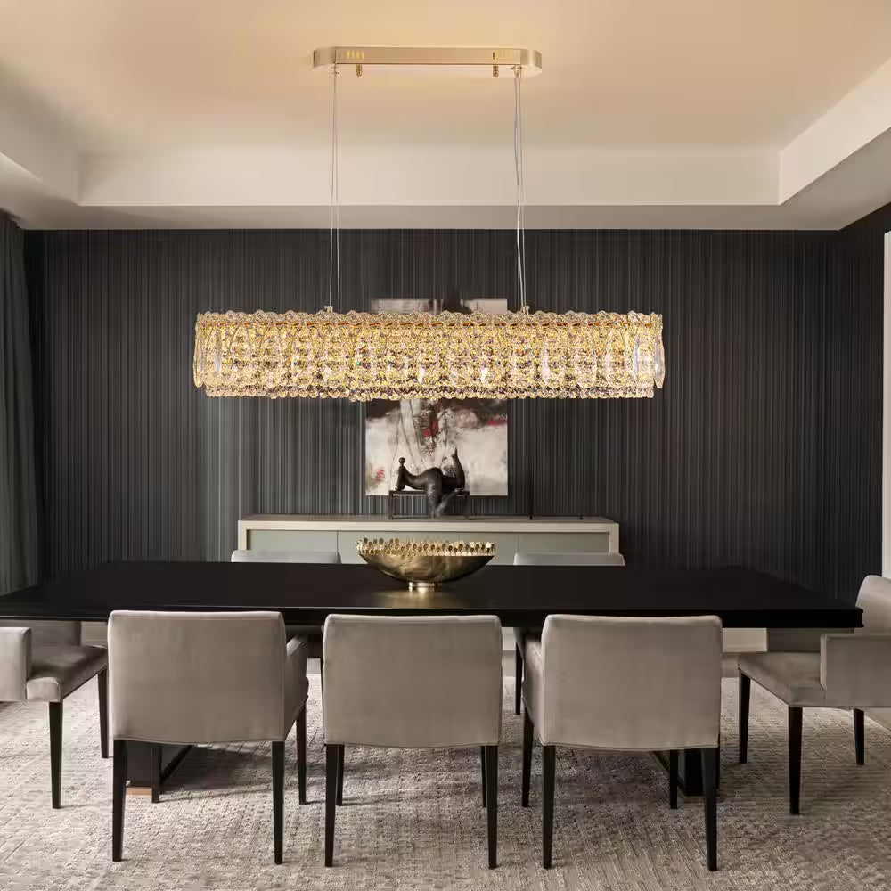 39 In. Modern Brass Crystal 1-Light Island Chandelier for Dining Room with Crystal Shades