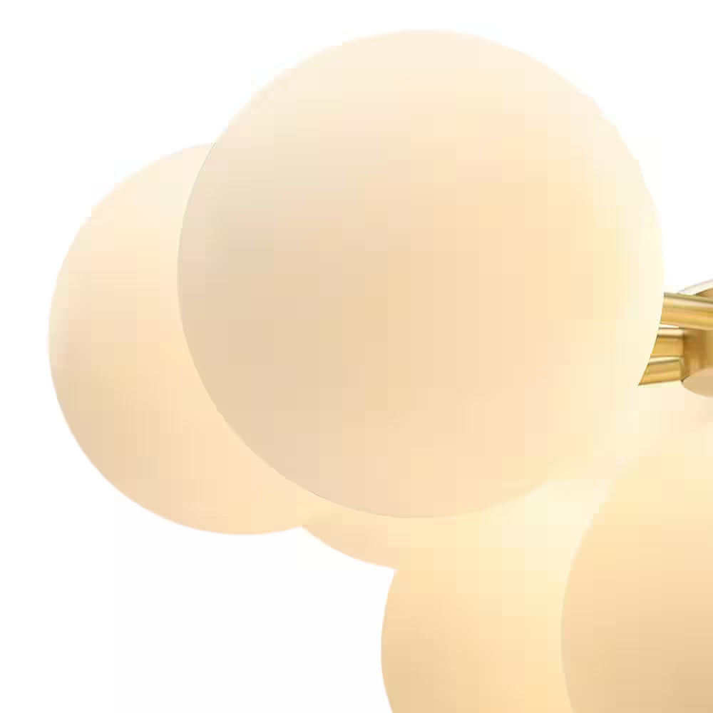 13-Light Brass Mid Century Modern Bubble Globe Chandelier Cluster Pendant Lighting Fixture with Milk White Glass Shade