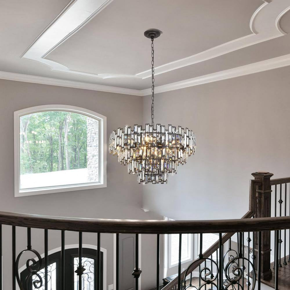 31.5" Modern Chandelier 19-Light 4-Tier Black round K9 Crystal Chandelier for Dining Room,Living Room,Entryway and Foyer