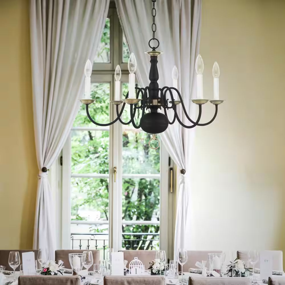 Yorkhaven 6-Light Black with Antique Brass Accents Chandelier