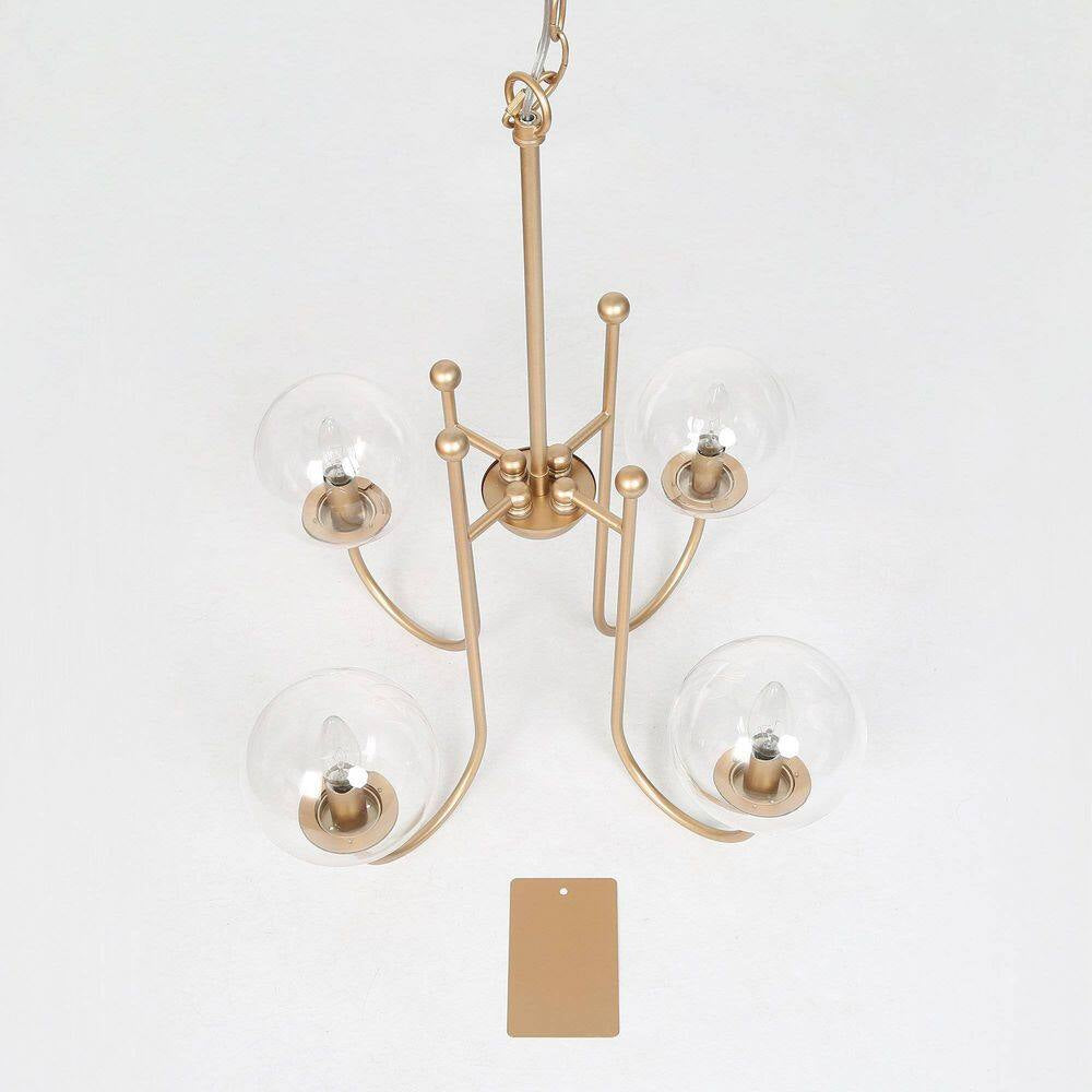 Modern Gold Sputnik Kitchen Island Chandelier Transitional 4-Light Brass Globe Kitchen Light with Clear Glass Shade