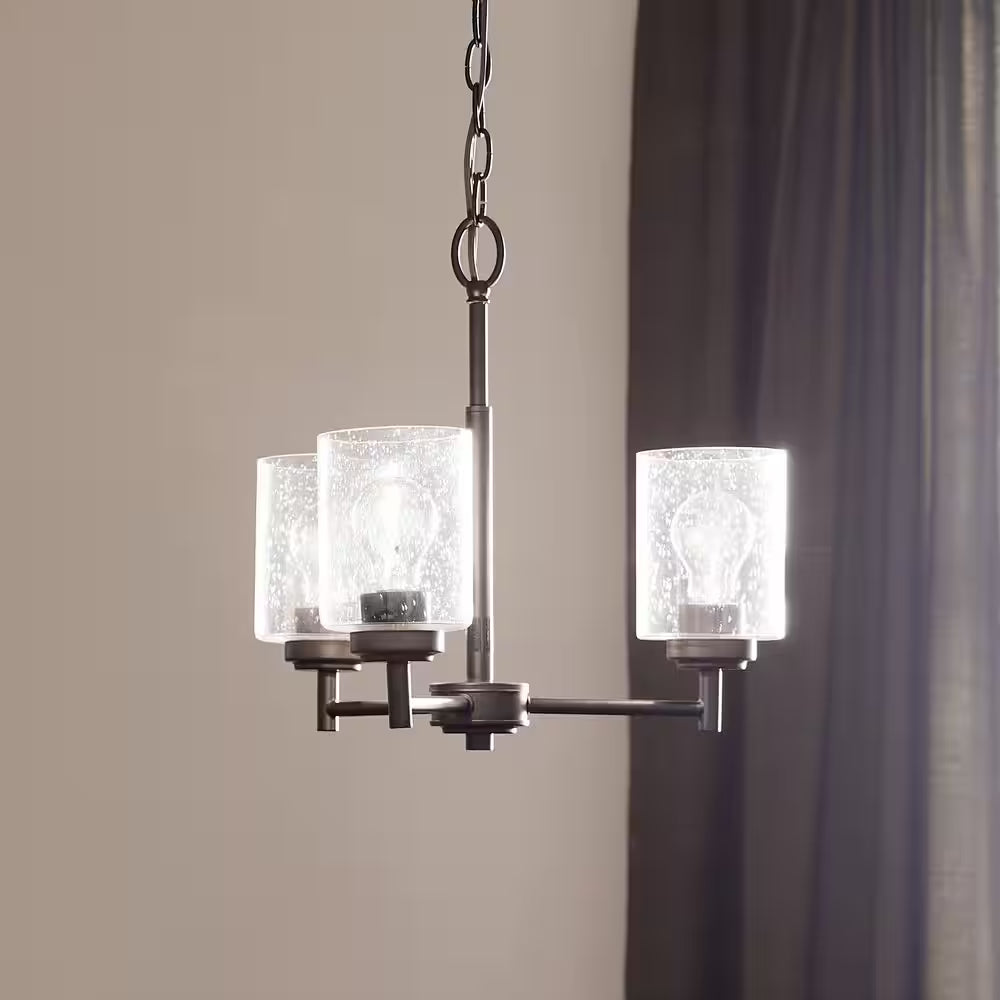 Winslow 18 In. 3-Light Black Contemporary Shaded Cylinder Mini Chandelier for Dining Room