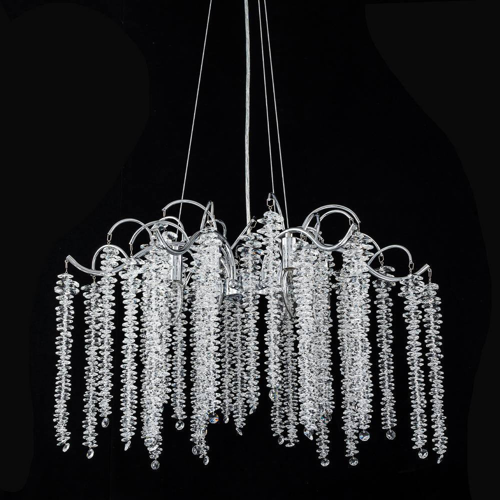 Theodora Modern Contemporary 6-Light Polished Chrome Chandelier with Hanging Crystal