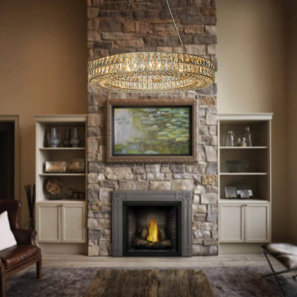 12-Light 31.5 In. W Modern and Contemporary Lighting Soft Gold Crystal Ring Chandelier for Dining Room