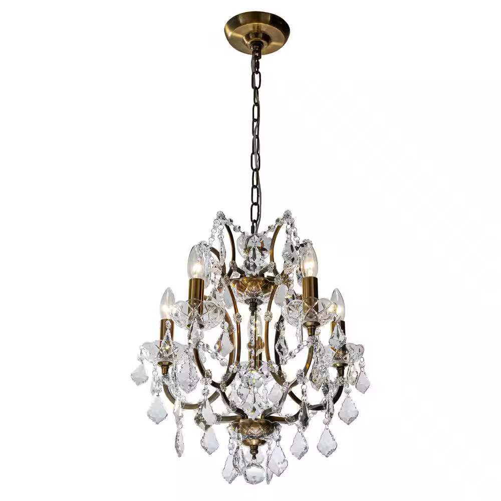 18 In. 5-Light Antique Gold Classic/Traditional Crystal Chandelier Glam Lighting Fixture