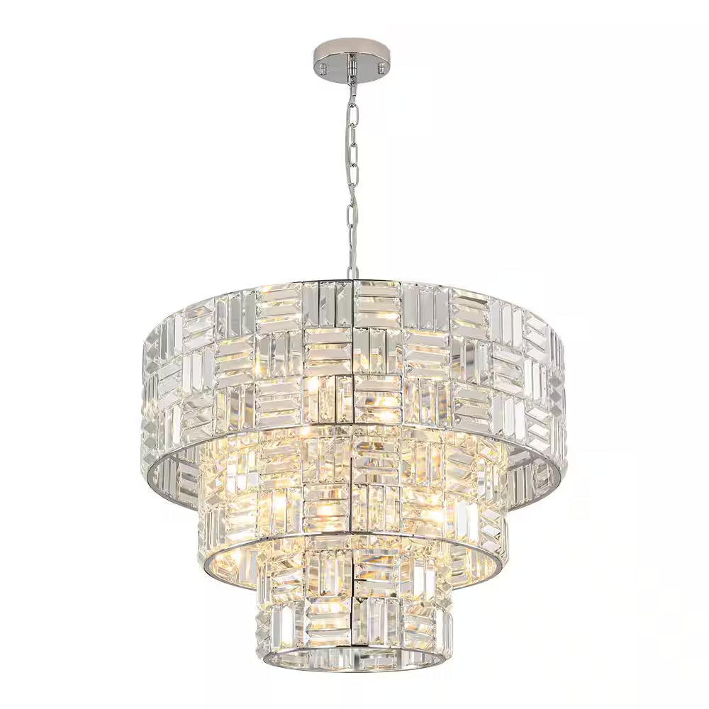 Luz 11-Light 3-Tier round Crystal Chandelier Chrome Finish round with Crystal for Living Room