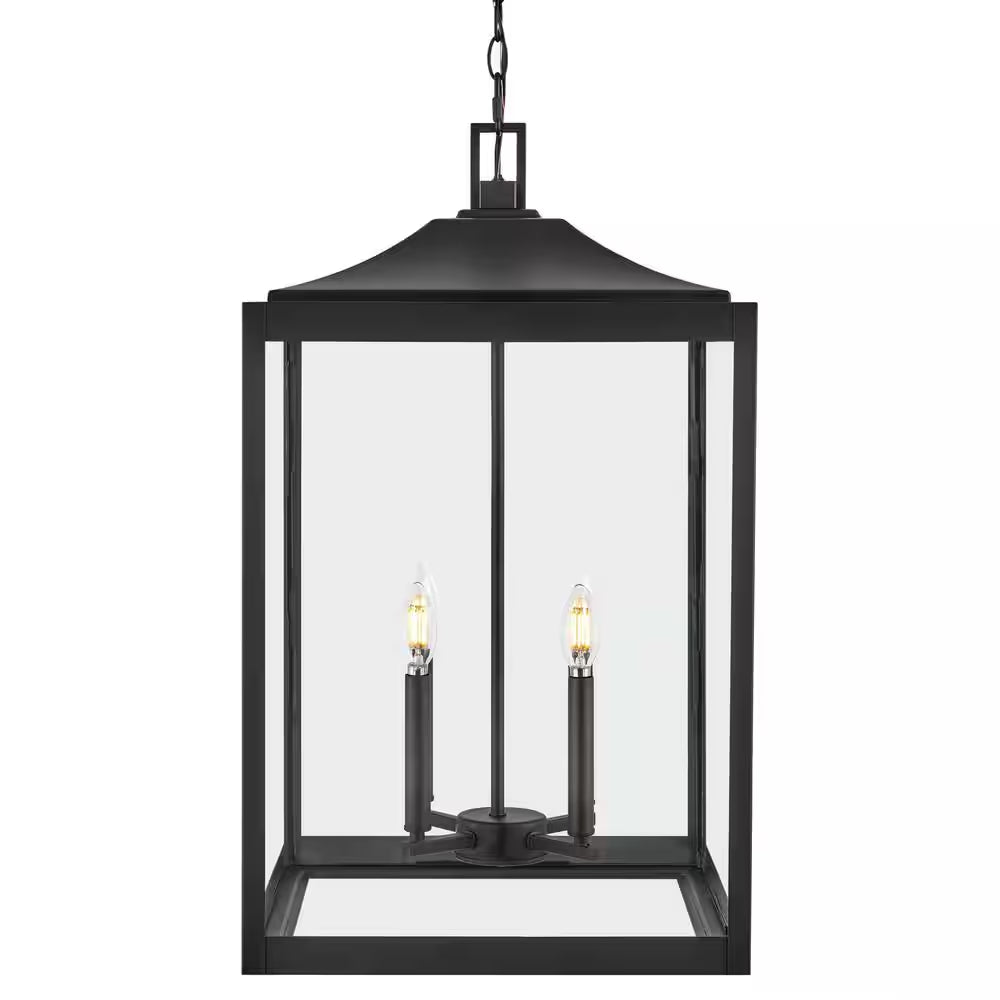 Havenridge 4-Light Matte Black Outdoor Chandelier with Clear Glass (1-Pack)