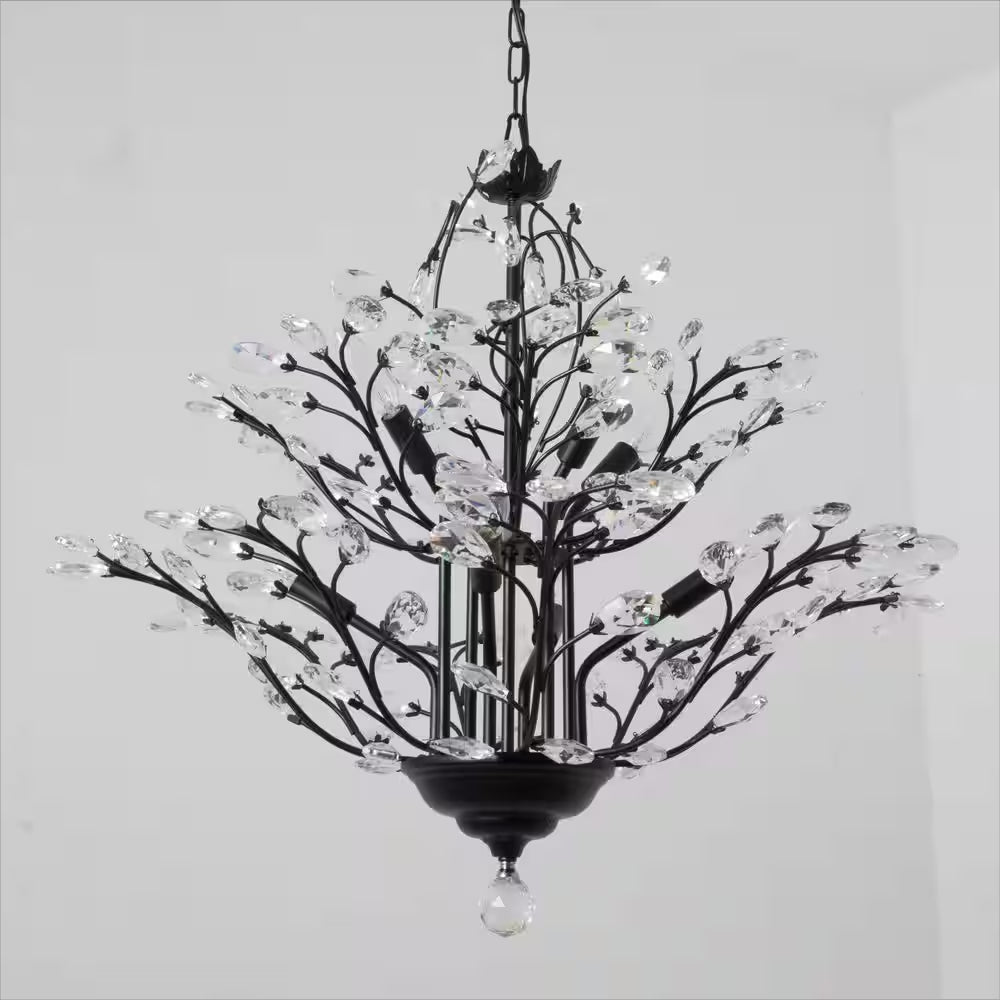 8-Light Unique Black Traditional Chandelier with Modern Crystal Accents