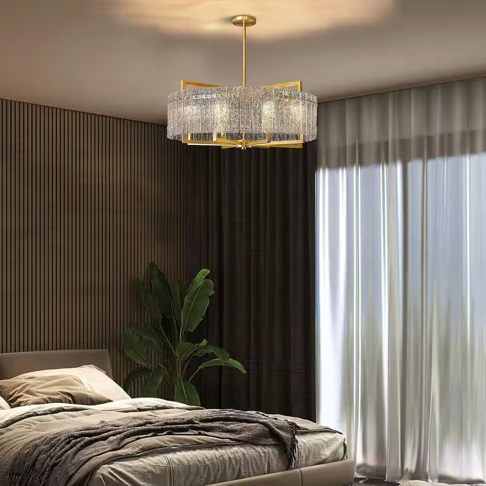 6-Light Gold 25.6In Modern Glass Shade Chandelier for Dining Room