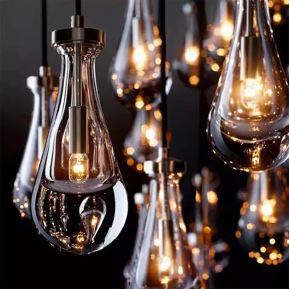 Farmhouse Chandelier 100 In. H 7-Lights Raindrop Black Chandelier for Staircase, Foyer, Living Room, Bulb Included