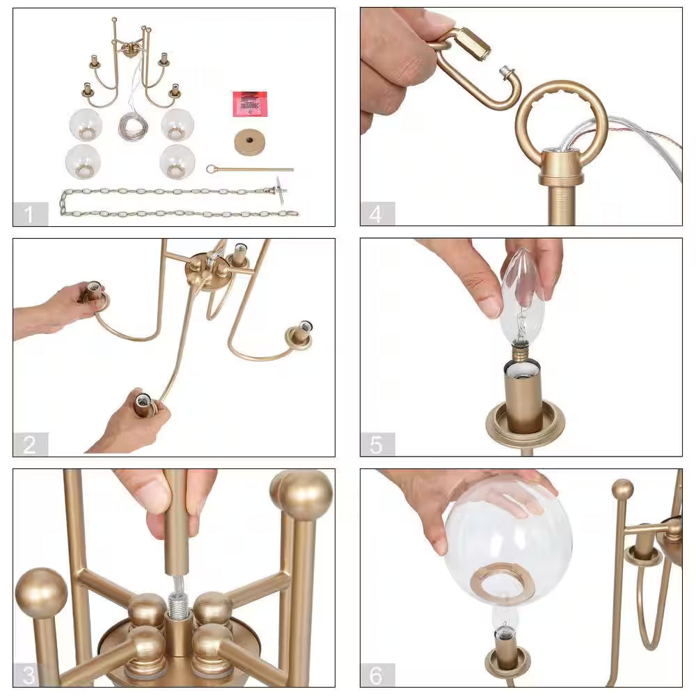 Modern Gold Sputnik Kitchen Island Chandelier Transitional 4-Light Brass Globe Kitchen Light with Clear Glass Shade