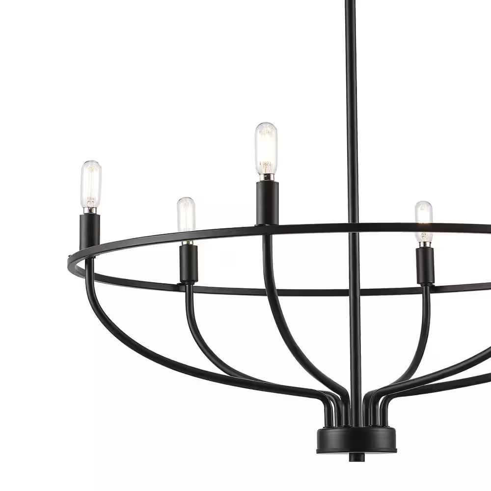 6-Light Black round Candle Chandelier Light Fixture