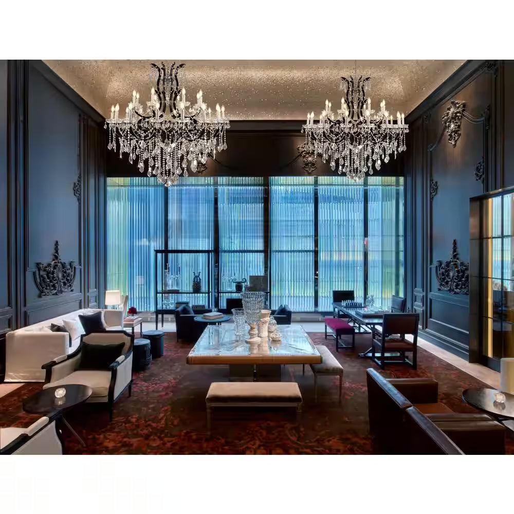 Candle Chandelier 49 In. 24-Lights Black Luxury Crystal Chandelier for Dinning Room, Living Room,Foyer,Bedroom,Staircase