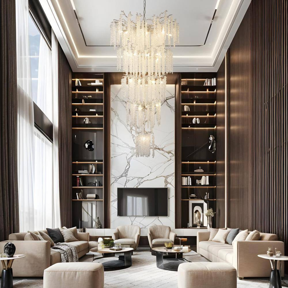 118 In. H, 28-Lights Silver Luxury Crystal Chandelier, Tree Branches Chandelier for Entryway High Ceiling Chandelier