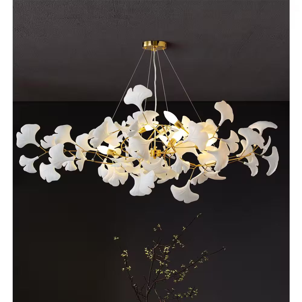 6-Light Gold Chandelier, Luxury Ginkgo Branch Chandelier for Living Room, Dining Room, Foyer, Kitchen Island-L 47 In.