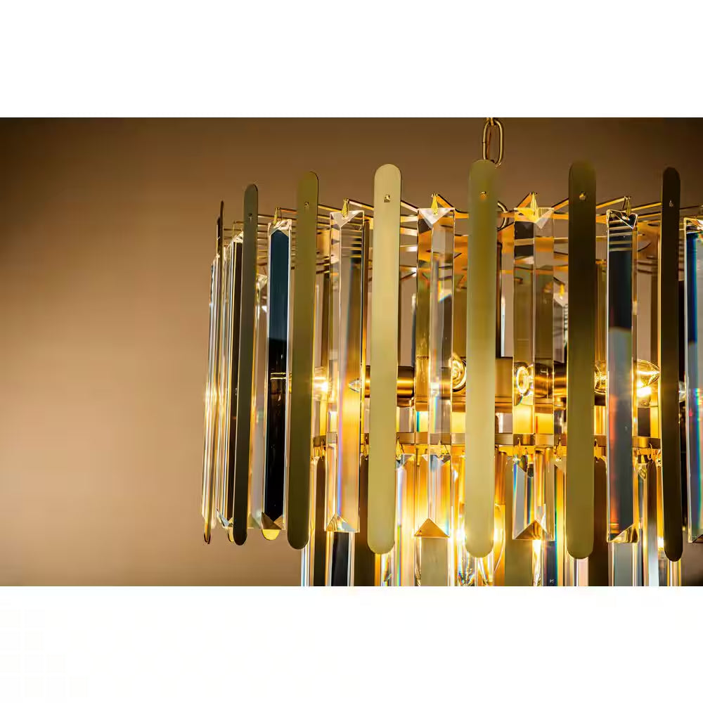 10-Light 19.7 In. Modern Contemporary Gold Stainless Steel Tiered Crystal Chandelier