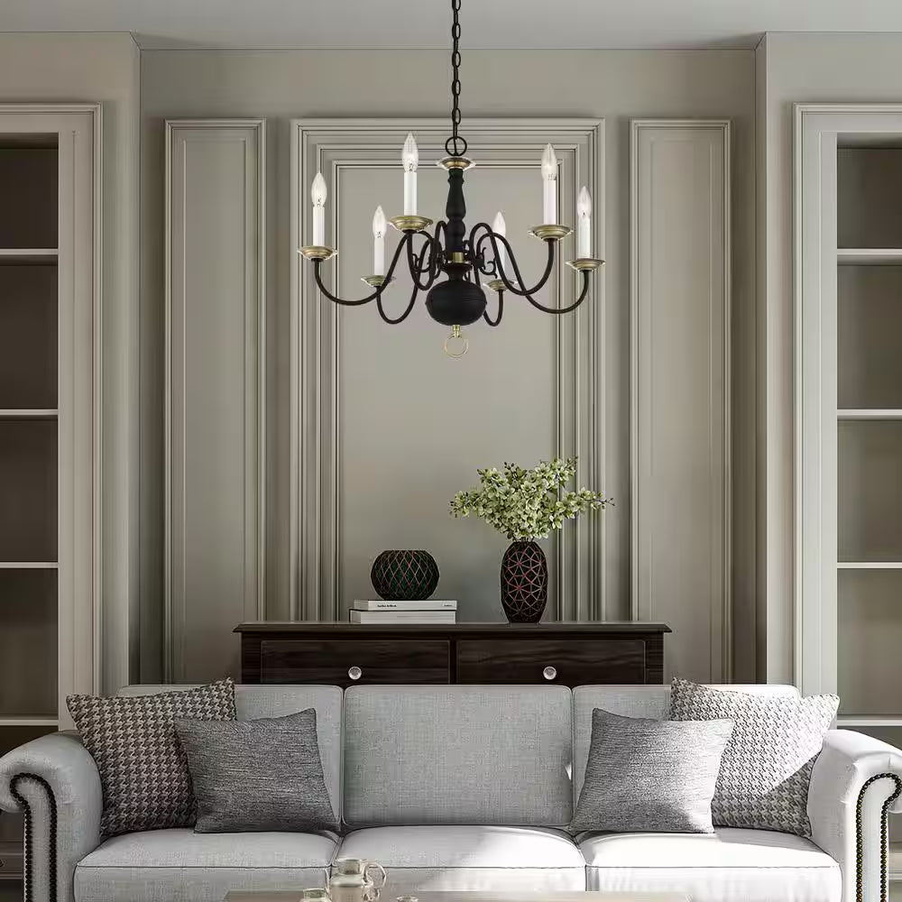 Yorkhaven 6-Light Black with Antique Brass Accents Chandelier
