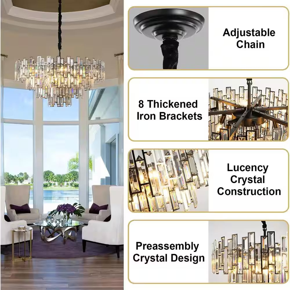 31.5" Modern Chandelier 19-Light 4-Tier Black round K9 Crystal Chandelier for Dining Room,Living Room,Entryway and Foyer
