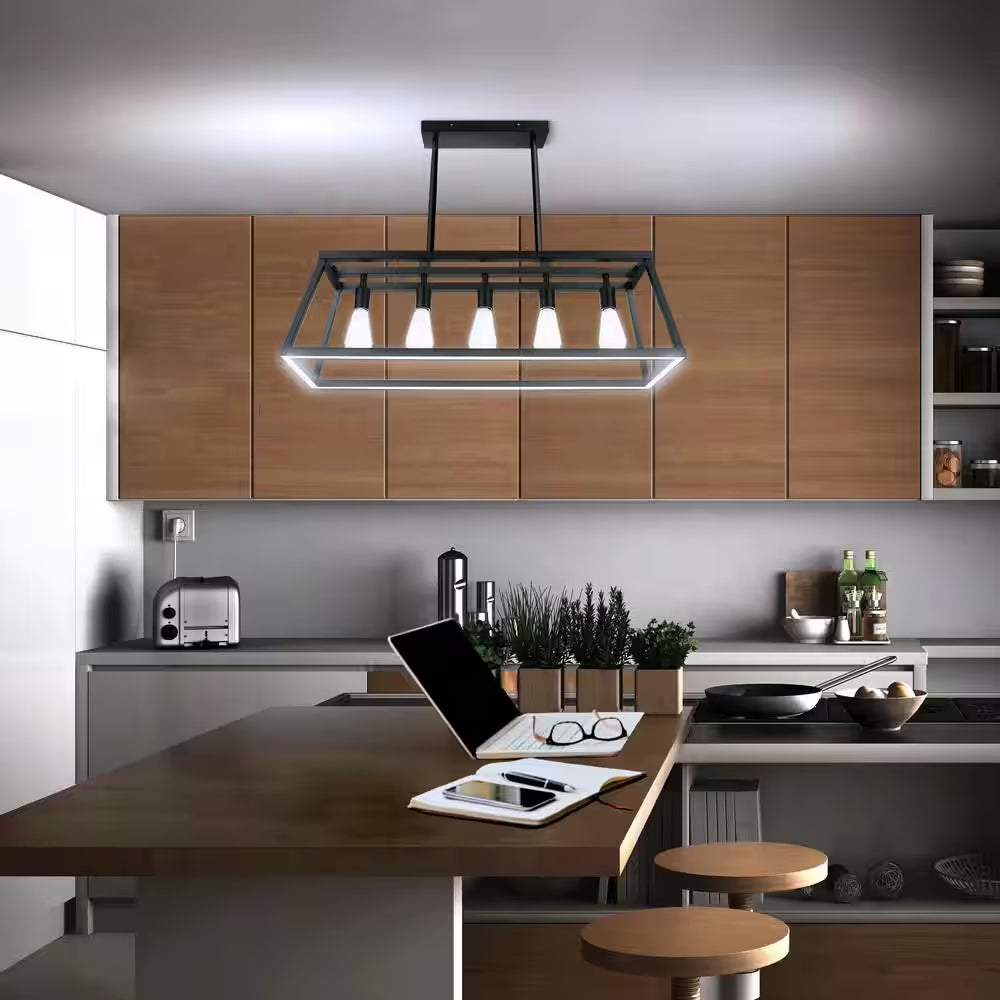 Katalyst 60-Watt 5-Light Matte Black Modern Adjustable CCT and 3-Light Modes Integrated LED Chandelier Light