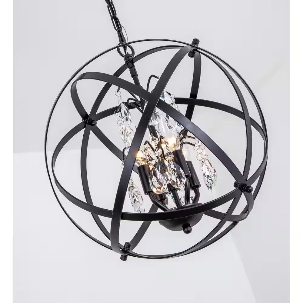 Lansing 4-Light Black Unique/Statement Globe Chandelier with Crystal