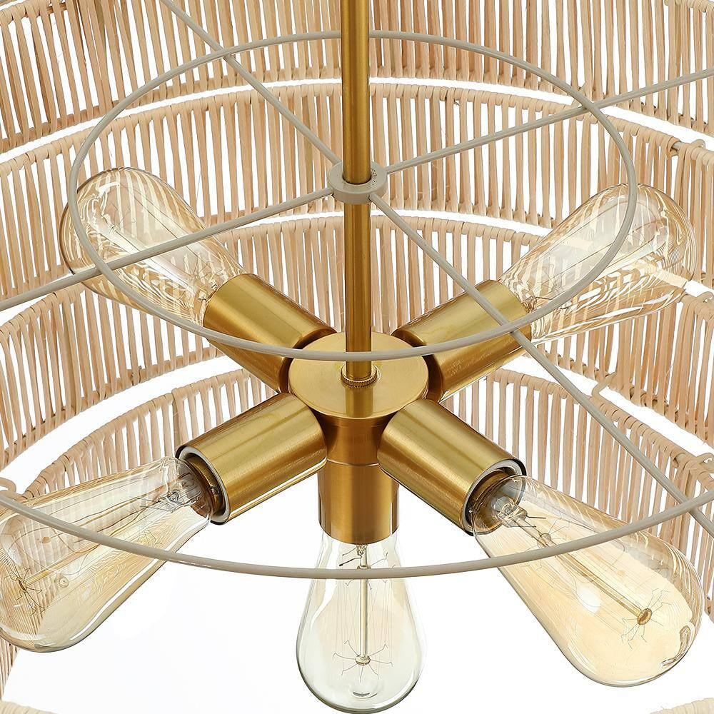 Piersan 26 In. 5-Light Brass Modern Bohemian Chandelier with Tiered Rattan Shade