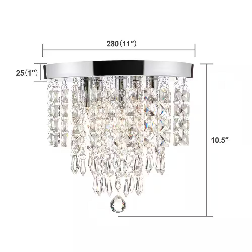 11 In. 5-Light Chrome Flush Mount Chandelier with K9 Crystals