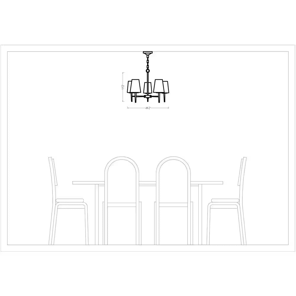 Driscoll 5-Light Brushed Nickel Mid-Century Modern Hanging Chandelier with inside White Painted Etched Glass