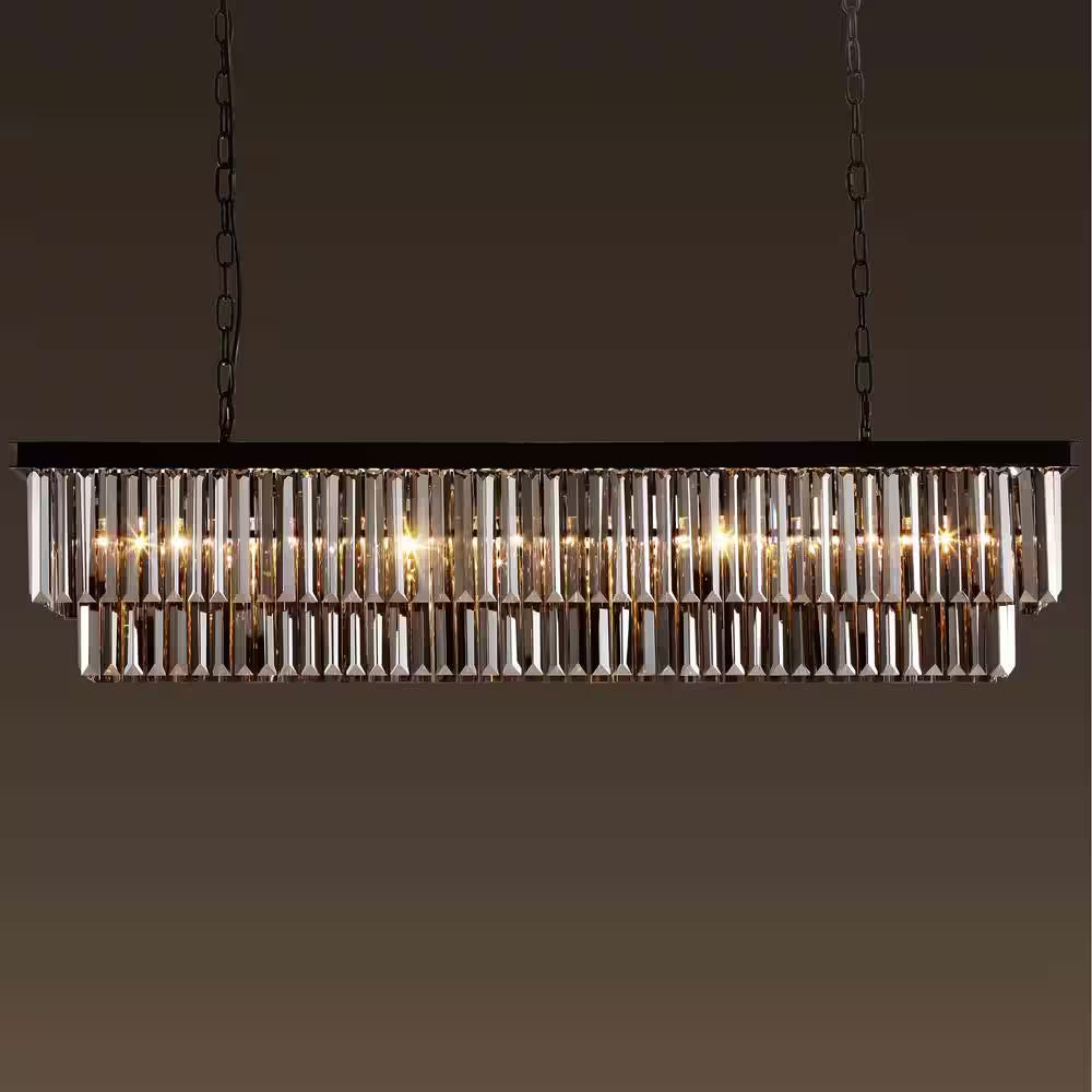 47 In. 8-Light Black and Smoke Crystal Chandelier Modern Dining Room Pendant Lighting