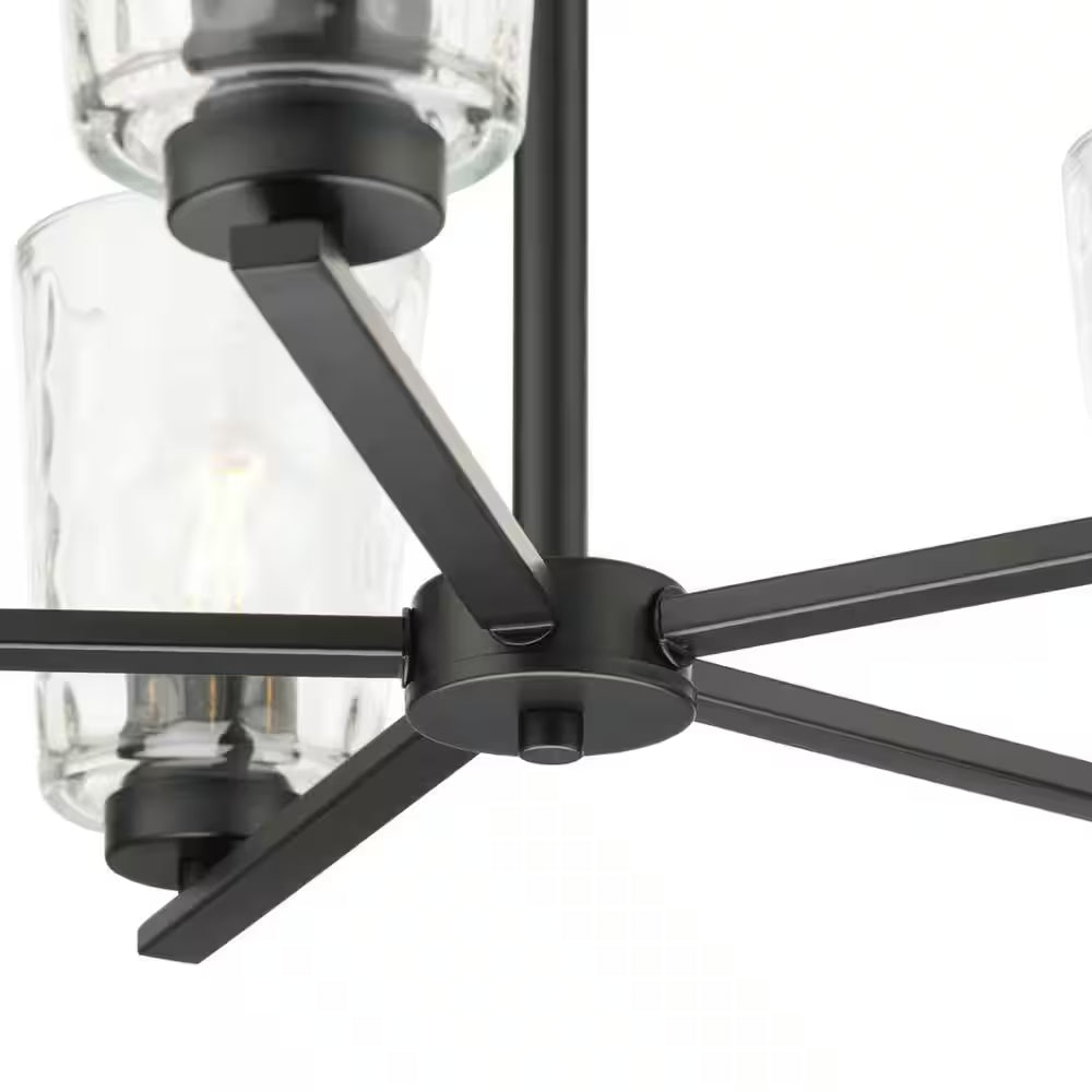 Mauzy Collection 5-Light Matte Black Transitional Chandelier with Clear Water Glass Shade for Dining Room