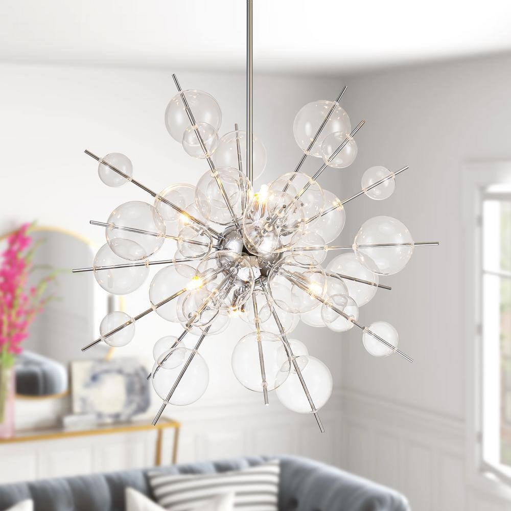 Cecilia 6-Light Glam Modern Sputnik Cluster Clear Glass Globe Bubble Chandelier Starburst Pendant Island Light