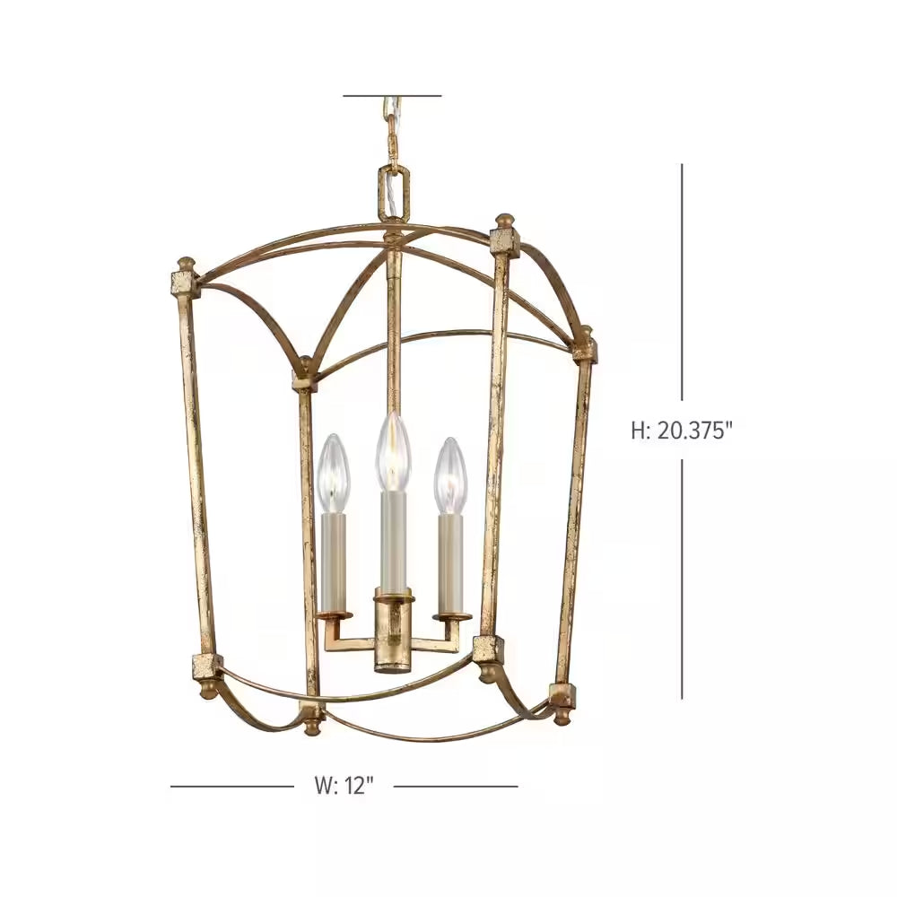 Estoril 3-Light Antique Guild Traditional Transitional Small Hanging Candlestick Chandelier