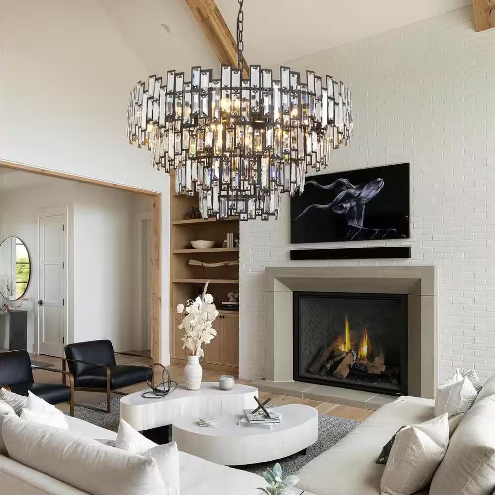 31.5" Modern Chandelier 19-Light 4-Tier Black round K9 Crystal Chandelier for Dining Room,Living Room,Entryway and Foyer
