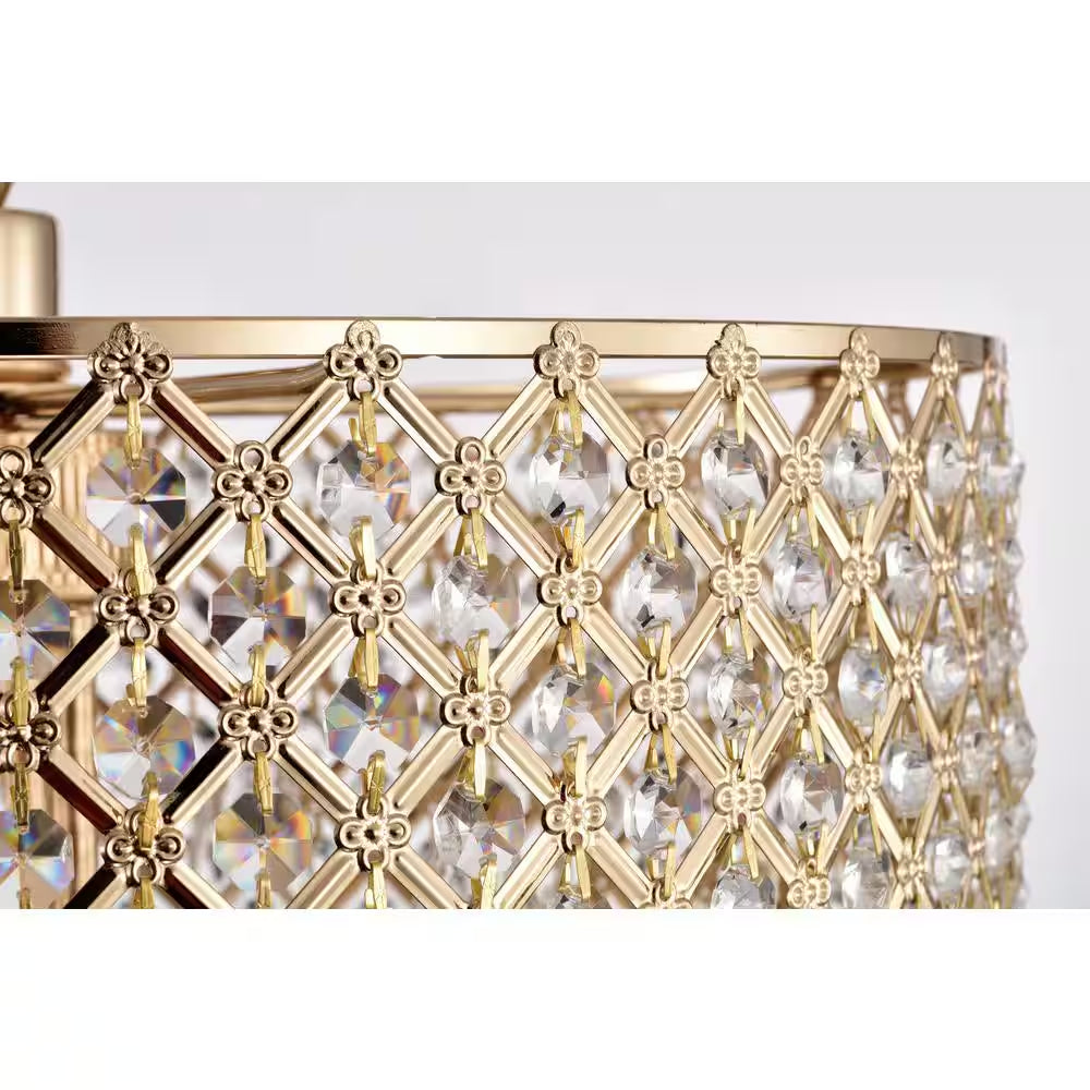 Marya 4-Light Modern Gold round Chandelier with Beaded Drum Shade /Hanging Clear Glass Crystals