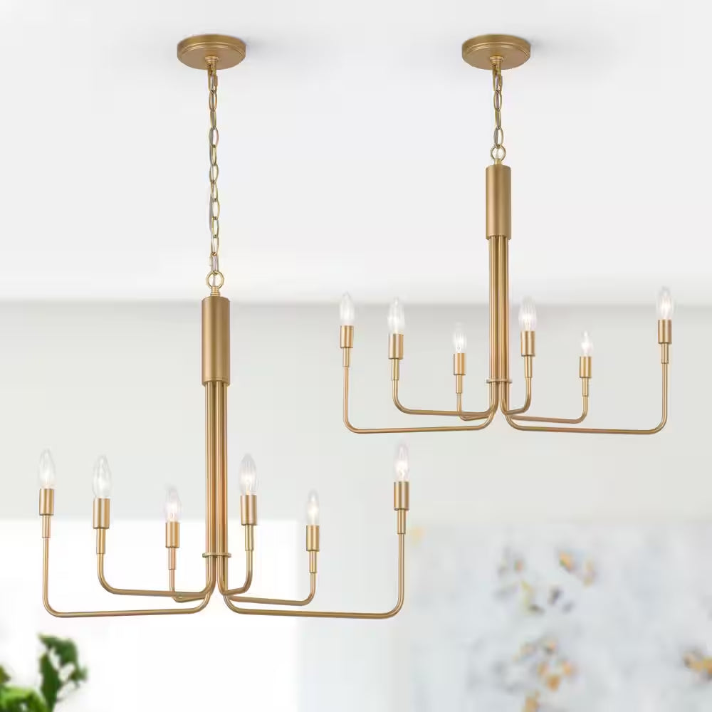 Modern 6-Light Gold Asymmetric Candlestick Chandelier Contemporary Pendant Lighting for Dining Room Kitchen Living Room